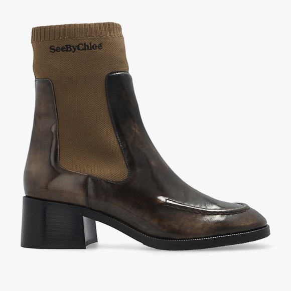 SEE BY CHLOÉ NWOT WOMEN HEELED ANKLE LEATHER BOOTS Size 37. - Picture 4 of 9